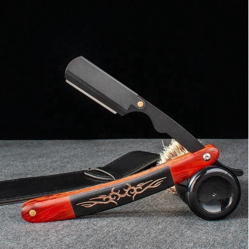 Stainless Steel Wood Handle Folding Razor – Professional Barber Shaving Knife for Men