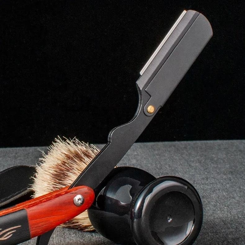 Stainless Steel Wood Handle Folding Razor – Professional Barber Shaving Knife for Men - Image 3