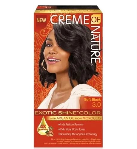 NEW CREME OF NATURE Soft Black 3.0 Permanent EXOTIC SHINE COLOR With Argan Oil