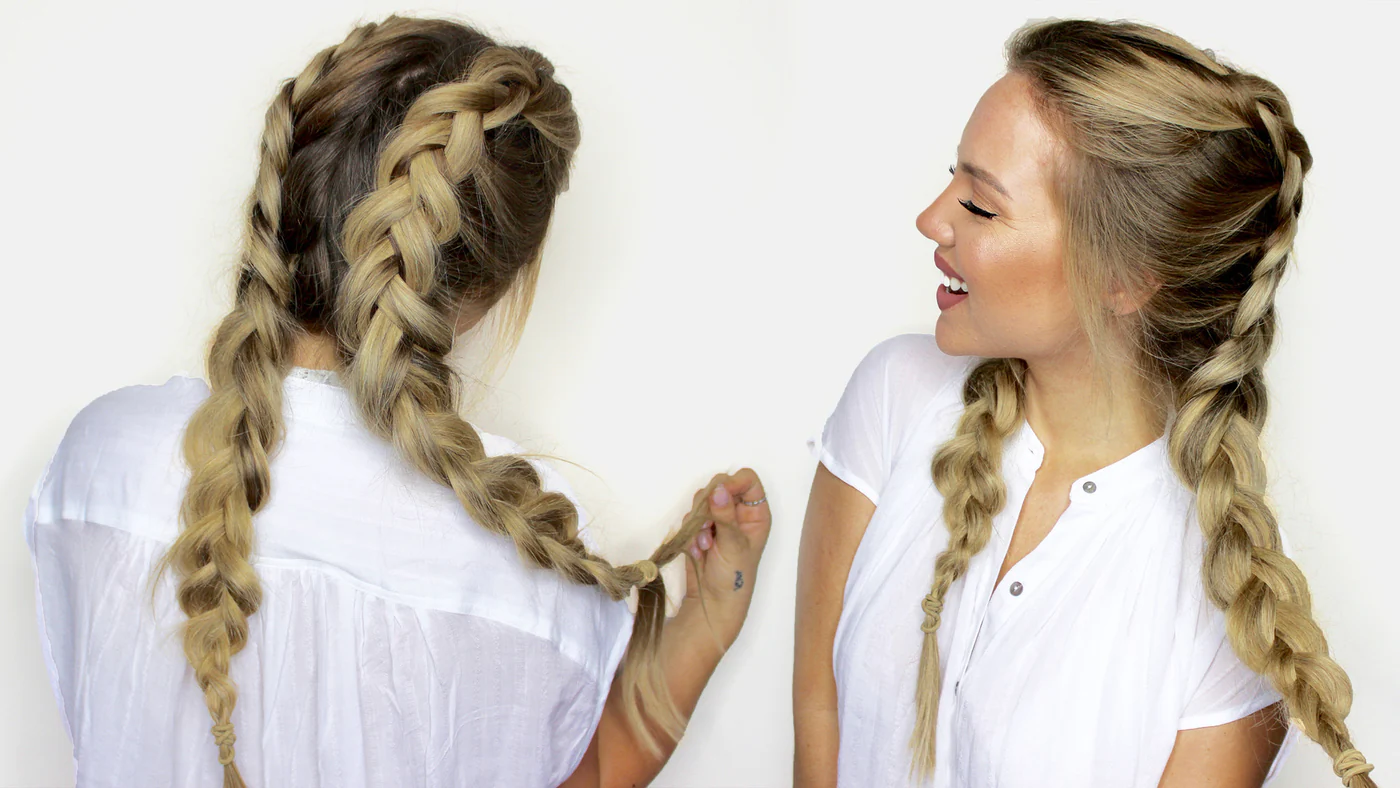 Woman learning how to braid hair with extensions by Beautyfusionuk tutorial