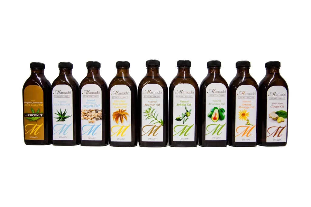 Mamado natural oils product lineup for skin and hair care