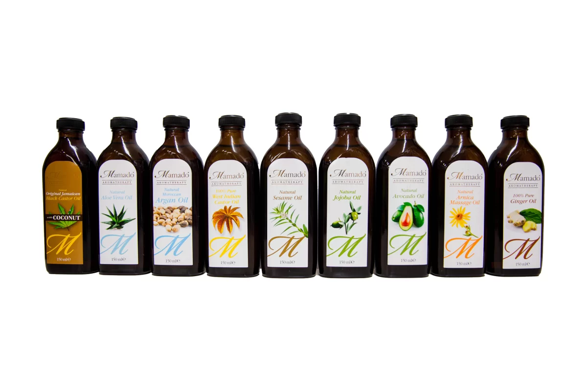 Mamado natural oils product lineup for skin and hair care