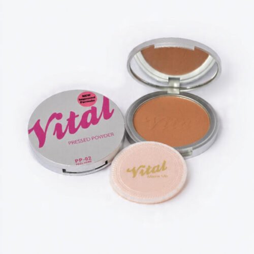 Vital New Improved Formula Pressed Powder PP-02 compact for smooth matte finish and long-lasting oil control makeup.
