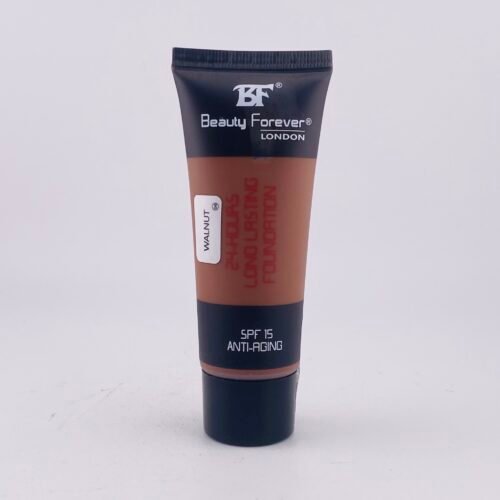 Beauty Forever London Walnut SPF 15 Anti-Aging Foundation smooth walnut-toned foundation in tube.