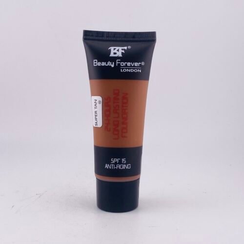 Beauty Forever London Super Tan SPF 15 Anti-Aging Foundation smooth super tan-toned foundation in tube.