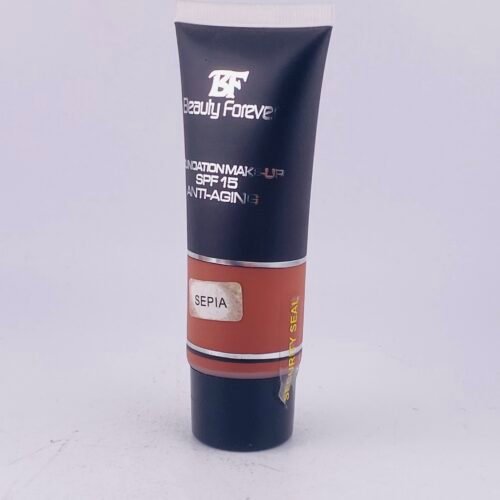 Beauty Forever London Sepia SPF 15 Anti-Aging Foundation smooth sepia-toned foundation in tube.