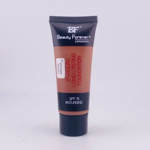 Beauty Forever London Cocoa Mocha SPF 15 Anti-Aging Foundation smooth cocoa mocha-toned foundation in tube.