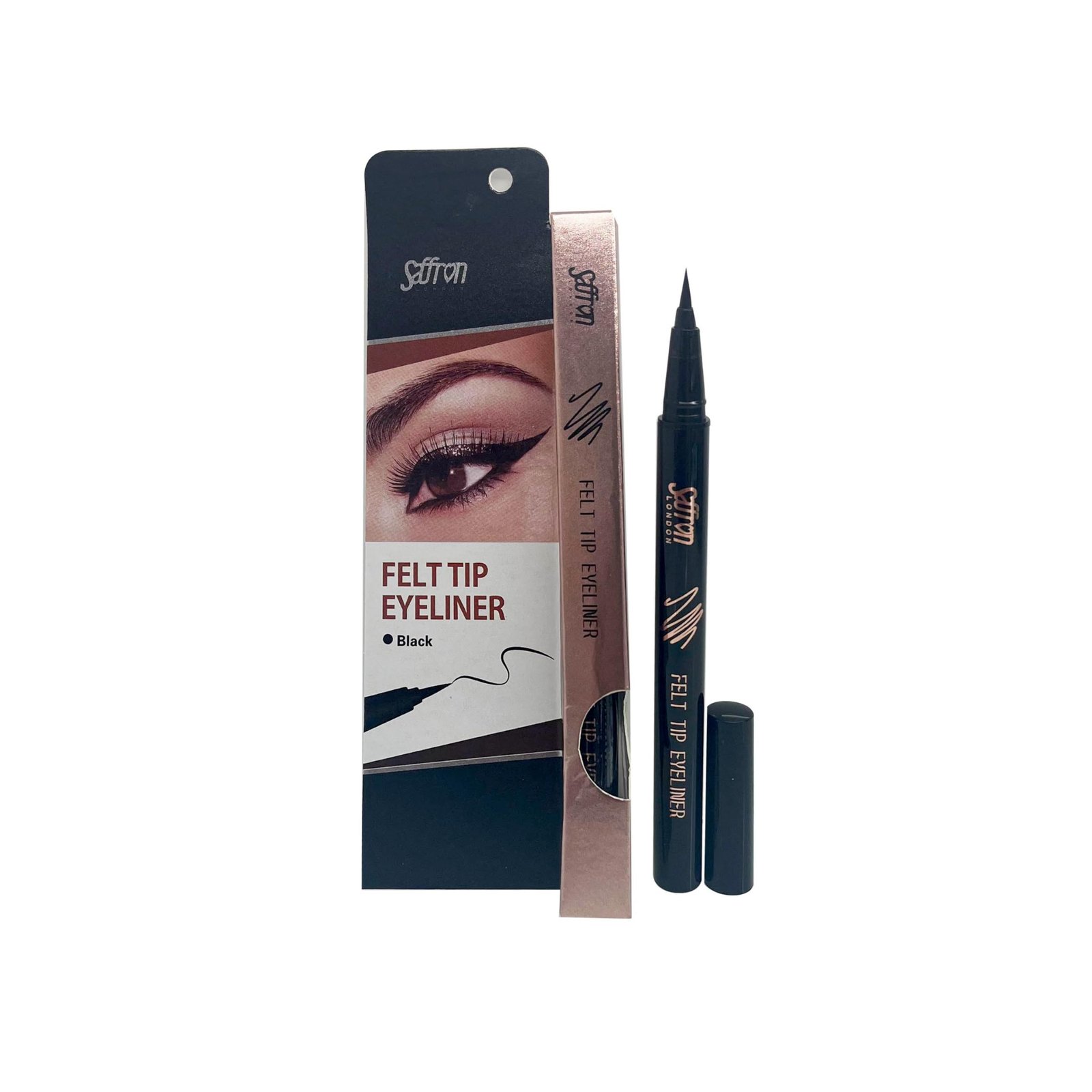 "Saffron London Black Felt Tip Eyeliner 2.6g – precise, long-lasting smudge-proof eyeliner"