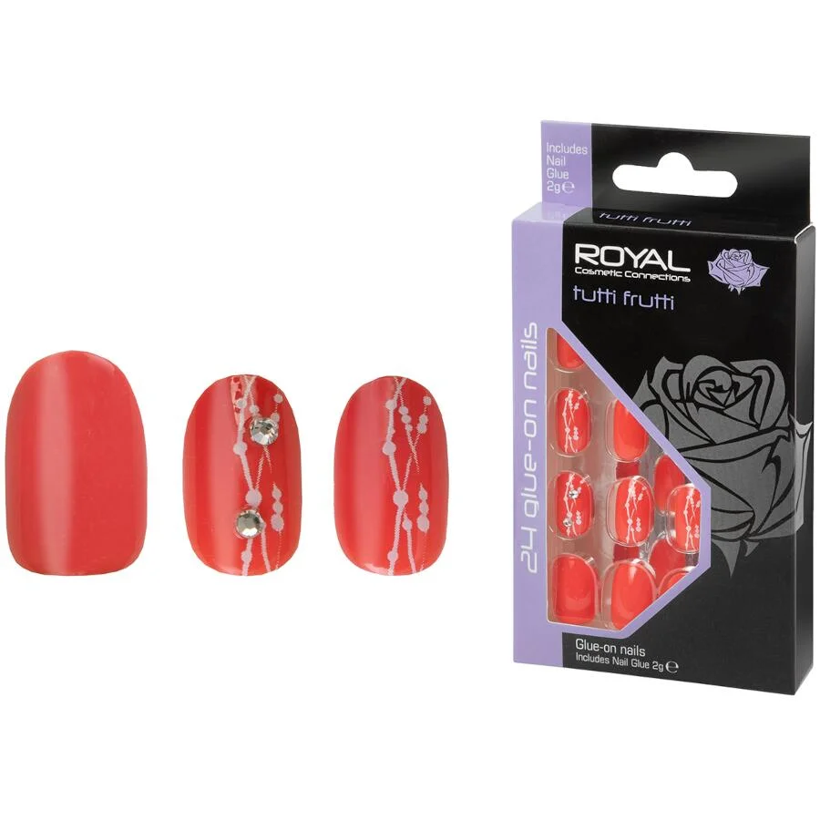 Royal Cosmetic Connections Tutti Frutti 24 PCS Glue-On Nails – vibrant, durable, natural-looking nails for DIY or professional use.